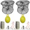2-Pack of KUFA Sports Foldable Prawn Trap (Stretched Mesh Size:1-3/4") with 400' Rope, Yellow Float, Plastic Vented Bait Cage & Harness Combo (PRN59+PBQH5) X2 view 1