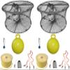 2-Pack of KUFA Sports Foldable Prawn Trap (Stretched Mesh Size:1-3/4") with 400' Rope, Yellow Float, Plastic Vented Bait Cage & Harness Combo (PRN59+PBPH5) x2 view 1