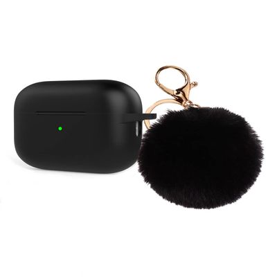 Case for Airpods Pro 2nd Generation, Cute Airpod Pro 2 Case Cover for Women Girl,Stylish Protective Silicone Skin Case with Pompom Keychain for Apple AirPods Pro 2 Charging Case 2022 (Black)