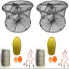 2-Pack of KUFA Sports Foldable Prawn Trap (Stretched Mesh Size:1-3/4") with 400' Rope, Yellow Float, Bait Bag & Harness Combo (PRN59+PAL3+HA2) X2 view 1