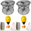2-Pack of KUFA Sports Foldable Prawn Trap (Stretched Mesh Size:1-3/4") with 400' Rope, Yellow Float, Bait Bag & Harness Combo (PRN59+PAQ30Y+HA2) X2 view 1