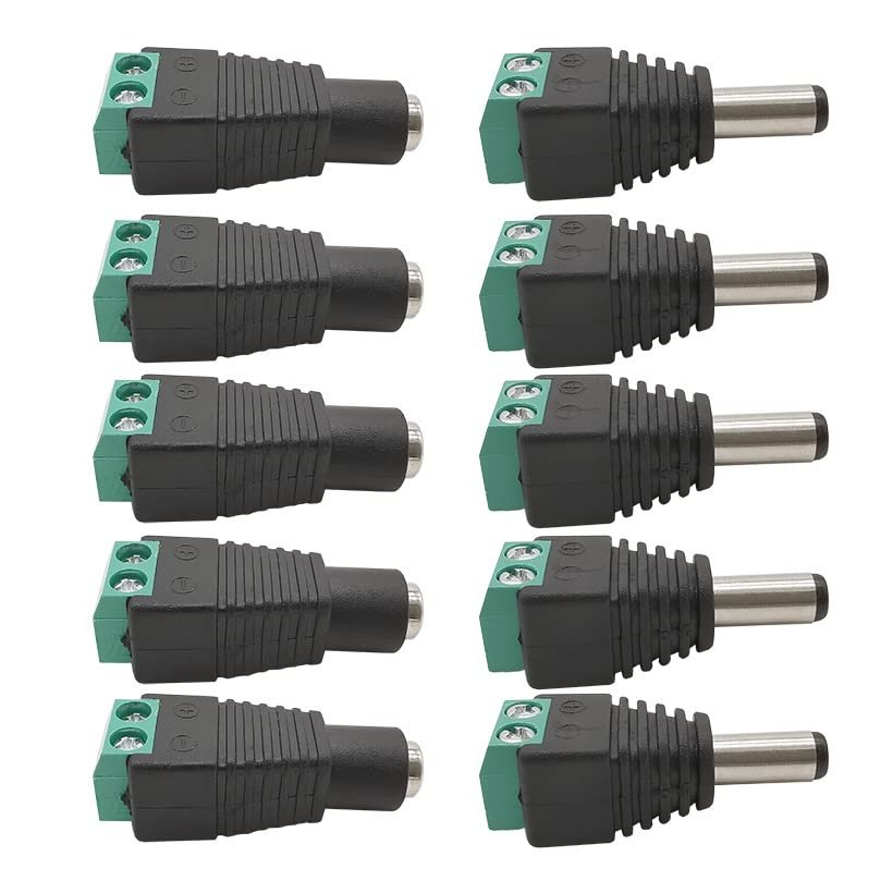 ZXMJYHK Barrel connectors 5.5 X 2.1mm Male and Female Power Plugs Jack Socket Adapter 5.5 * 2.1mm Plugs Jack Cable Connector for CCTV LED Strip Light (Color : 5male and 5 Female)