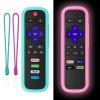 2Pack Silicone Controller Sleeve for Roku Express 4K+ 2021 | Universal Roku Remote Case with Lanyards Glow Pink&Sky Blue view 1