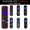 2Pack Silicone Controller Sleeve for Roku Express 4K+ 2021 | Universal Roku Remote Case with Lanyards Glow Pink&Sky Blue view 2