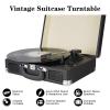 Vinyl Record Player, 3 Speeds Belt Driven Suitcase Portable Turntable for Vinyl Records with Built-in Speakers/RCA Output/Aux in/Headphone Jack/ 45 Adapter Black view 2