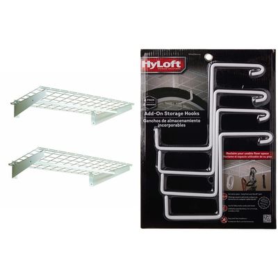 HyLoft 777 36-Inch X 18-Inch Adjustable Steel Wall Shelf (2-Pack) 00212 Add-On Storage Hook Accessory (4 Count)