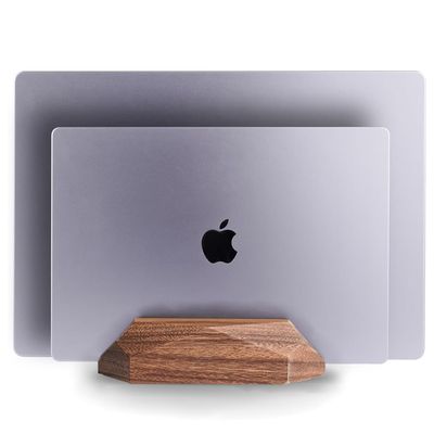 Nuvograin Dual Laptop Holder Adjustable Vertical Laptop Stand, 2 Slots MacBook Stand Wood,Wooden Laptop Stand,Vertical Laptop Holder for Desk, Widen Dock Fits All MacBook/Surface pro
