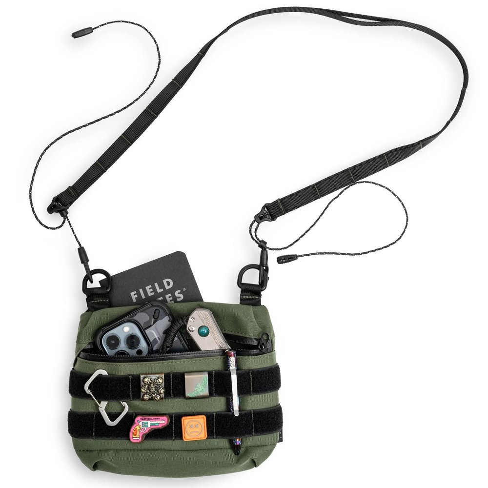 TACTICAL_GEEK Cache L2 EDC Sling Bag, Potable Nylon Crossbody Bag Organizer, EDC Molle Bag, Multifunctional Shoulder Small Bag for Daily Hiking Carry, Green