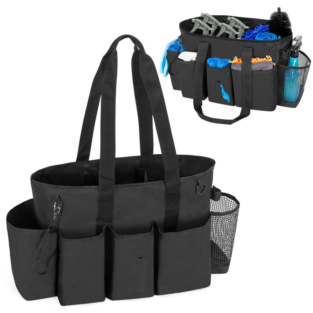 LoDrid Professional Cleaning Tote Caddy for Cleaning Supply, Black