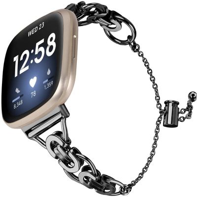 Bling Diamond Bracelet Compatible with Fitbit Versa 4/Sense 2,Metal Classy Bands Stainless Steel Wrist Bands Waterproof Strap for Fitbit Versa 4 Band for Women (Black)