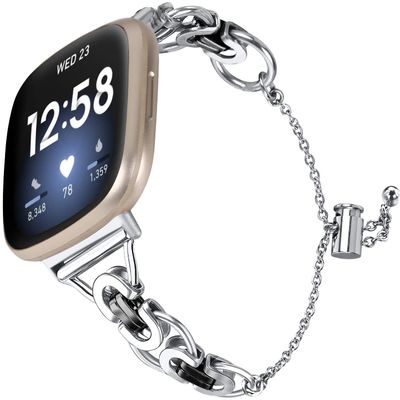 Bling Diamond Bracelet Compatible with Fitbit Versa 4/Sense 2,Metal Classy Bands Stainless Steel Wrist Bands Waterproof Strap for Fitbit Versa 4 Band for Women (Black/Silver)