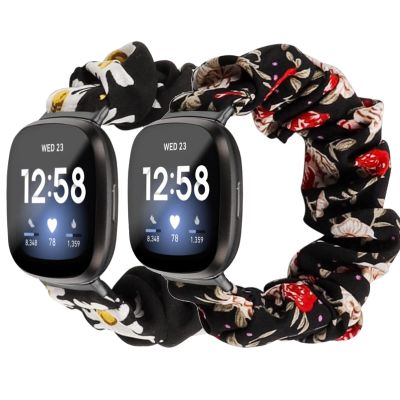 2 Pack Watch Band Compatible for Fitbit Versa 4 / Sense 2 Band Women Girls Cute Fabric Soft Elastic Replacement Wristbands for Fitbit Versa 4/Sense 2 Strap (4.5-6.5 inch, 2 Pack A)