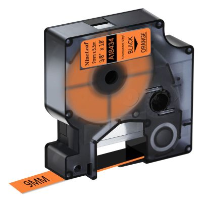 NineLeaf 100 Pack Compatible Industrial Label Tape Replacement for DYMO Rhino 18434 Black on Orange 9mm Vinyl Permanent Label Tapes 3/8" x 18' for Rhino 5200 4200 1000 3000 5000 6000 Label Makers