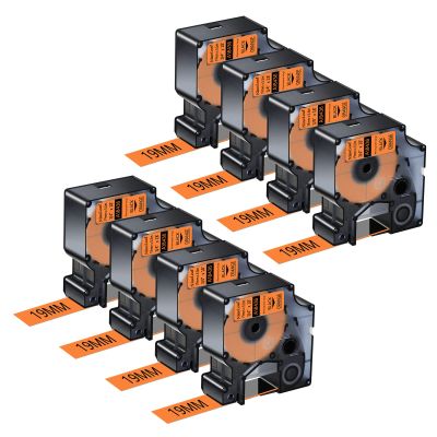 NineLeaf 8 Pack Permanent Industrial Black on Orange Vinyl Label Tape Compatible for DYMO 18436 19mm(3/4") x5.5m(18ft) use in Rhino 5200 4200 5000 6000 3M PL200 PL300 ILP 219 Label Maker