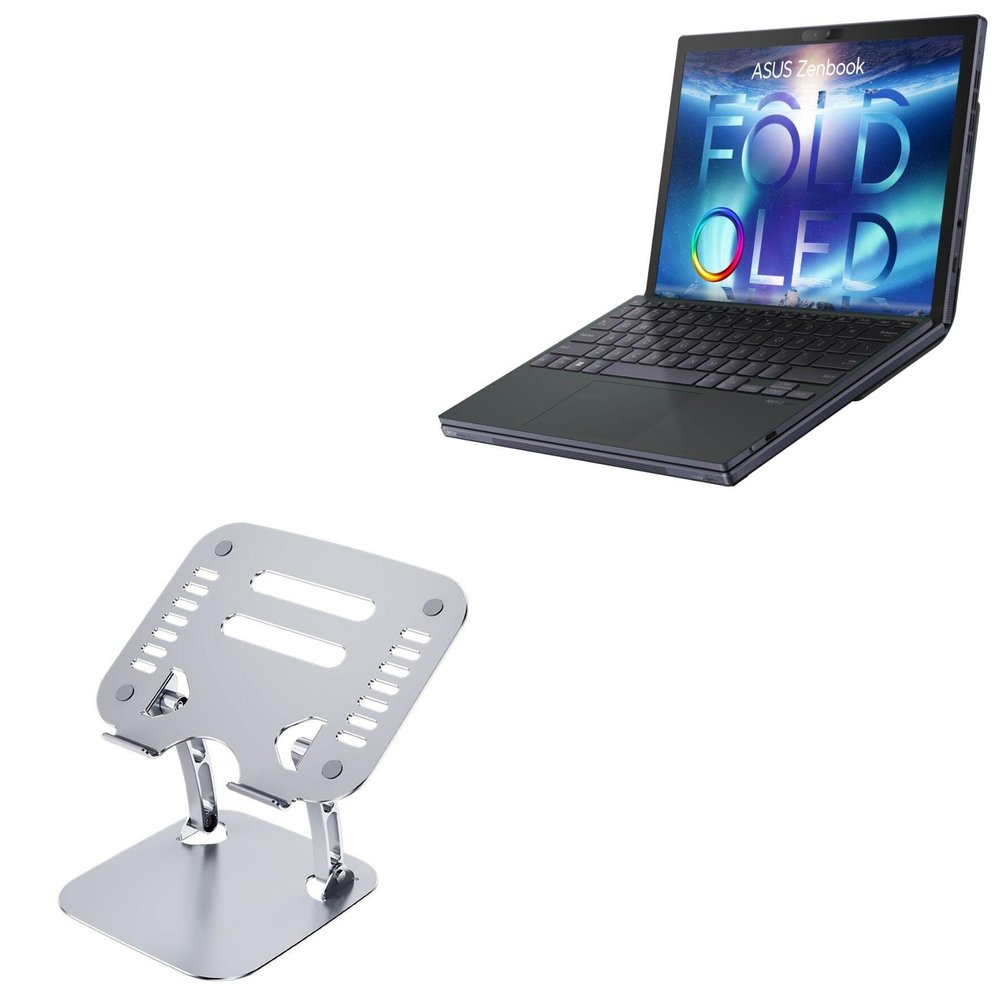 BoxWave Stand and Mount Compatible with ASUS ZenBook 17 Fold (UX9702) - Executive VersaView Laptop Stand, Ergonomic Adjustable Viewing Angle Metallic Riser - Metallic Silver
