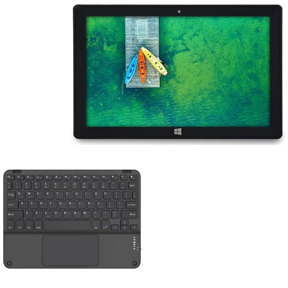 BoxWave Keyboard Compatible with Fusion5 FWIN232 Plus S2 - SlimKeys Bluetooth Keyboard with Trackpad, Portable Slim TouchPad - Jet Black