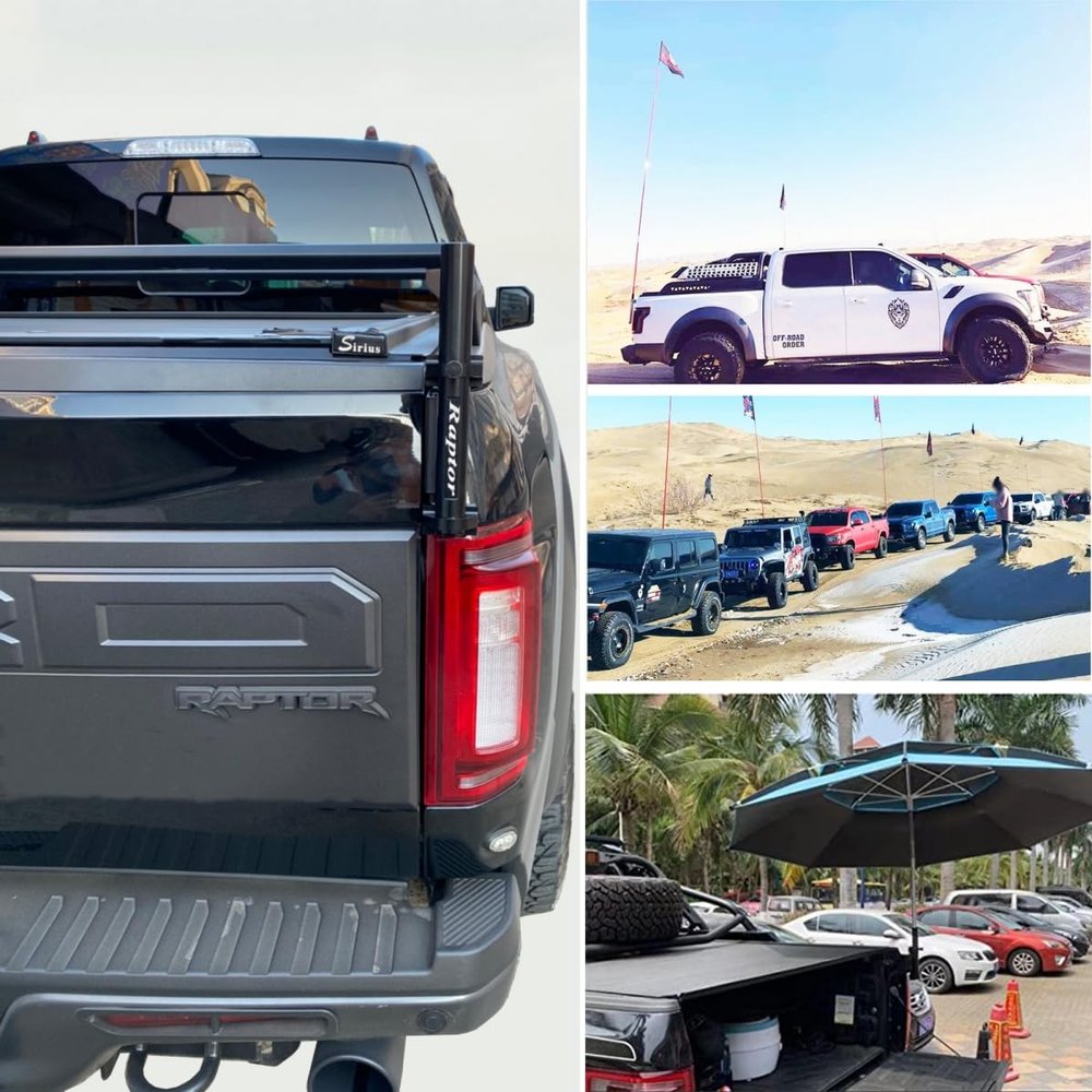 WANGDUOYU Truck Bed Flag Pole Holder Fit for 2021-2023 Ford F150 / Raptor Aluminium Alloy Tailgate Hinge Mounted Single Flag with Antenna Holder Kit and Anti-Wobble Screws (2021-2023)
