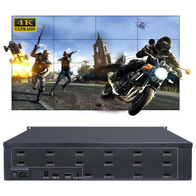 ICUIXIAN Video Wall Controller 4x4 4K60Hz HDMI2.0(HDCP2.2) 1 Input/16 Output TV Wall Controller 4x4, 36 Splicing Mode, 3x5,5x3,3x4,2x8,2x6 Video Wall Processor,180Rotation, 3.5MM Audio, Edge Fusion