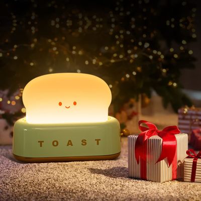 Rink Drink Suteng Cute Desk Decor Toaster Lamp, Toast Bread LED Night Light with Rechargeable and Timer, Kids Night Lights for Bedroom Bedside Living Room Desk Decor Birthday Christmas Gift - Green