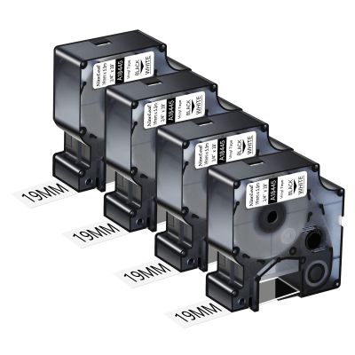 NineLeaf 4 Pack Compatible Industrial Tape Replacement for DYMO Rhino 18445 Black on White 19mm Permanent Vinyl Label Tapes 3/4" x 18' for Rhino 5200 4200 5000 6000 Label Makers