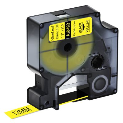 NineLeaf 30 Pack 12mm Flexible Nylon Yellow Label Compatible for DYMO Rhino 18490 Black on Yellow 0.47 inch Industrial Refills 1/2" x 11.5' for Rhino 5200 4200 1000 3000 5000 6000 Label Makers