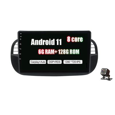 Car Stereo Android 11 Autorradio GPS Navigation with 9 Inch Head Unit for Fiat 500 2007-2014 Support USB Car RDS Carplay FM SWC FM AM RDS DSP DAB+ OBD Car Player