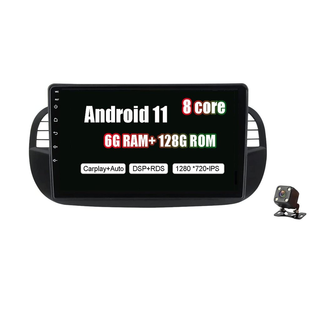 Car Stereo Android 11 Autorradio GPS Navigation with 9 Inch Head Unit for Fiat 500 2007-2014 Support USB Car RDS Carplay FM SWC FM AM RDS DSP DAB+ OBD Car Player