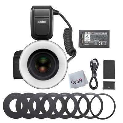 Godox MF-R76 76Ws 5000K Macro Ring Flash Speedlight with 8 Adapter Ring for Indoor Outdoor Macro Photography, Compatible with Canon Nikon Sony Pentax Fujifilm Olympus Panasonic Cameras