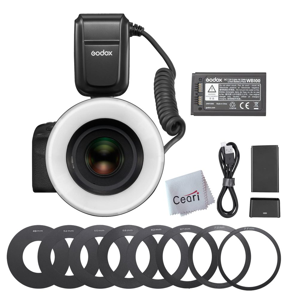 Godox MF-R76 76Ws 5000K Macro Ring Flash Speedlight with 8 Adapter Ring for Indoor Outdoor Macro Photography, Compatible with Canon Nikon Sony Pentax Fujifilm Olympus Panasonic Cameras