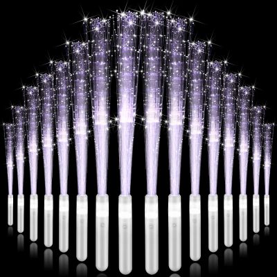 200 Pieces Fiber Optic Wand Bulk 13.8 Inch White Glow Stick Wedding Fiber Optic Stick with 3 Light Modes LED Light up Wand Flashing for Bridal Shower Glow in The Dark Party Favors