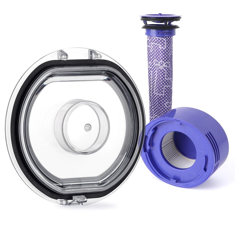 Dust Bin Lid Compatible with Dyson V7 V8 Vacuum Cleaner Dust Bucket Cover Replacement Parts, with Pre&Post HEPA Filter Set
