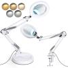 Krstlv 12X Magnifying Glass with Light and Stand, Upgrade Button 5 Color Modes Stepless Dimmable, 2-in-1 LED Lighted Magnifier Light, Hands Free Desk Lamp with Clamp for Craft Hobby Close Work - White view 1