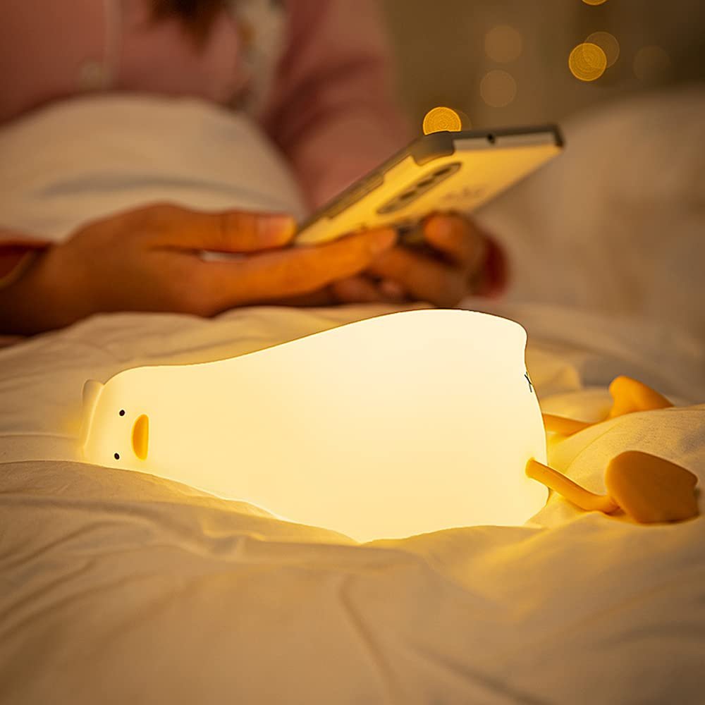 Liqmin Duck Night Light - LED Cute Lamp, Lying Flat, Squishy, Adjustable Dimmable With Timer Function, Rechargeable Bedside Touch Light for Breastfeeding