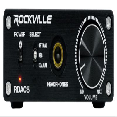 Rockville RDAC5B DAC Digital to Analog Converter, USB/Optical/Coax/RCA, 24-Bit Support, Up to 192kHz Input, Headphone Amp, for Home Audio and Gaming