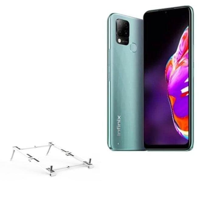 BoxWave Stand and Mount Compatible with Infinix Hot 10T - Pocket Aluminum Stand 3-in-1, Portable Multi Angle Viewing Riser - Metallic Silver