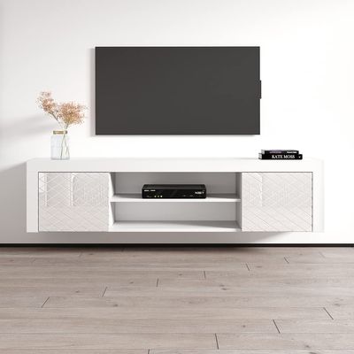 Meble Furniture Dia 01 Modern TV Stand Storage Cabinets and Media Console Engineered Wood, 67.7" W x 15.7" D x 17.7" H White