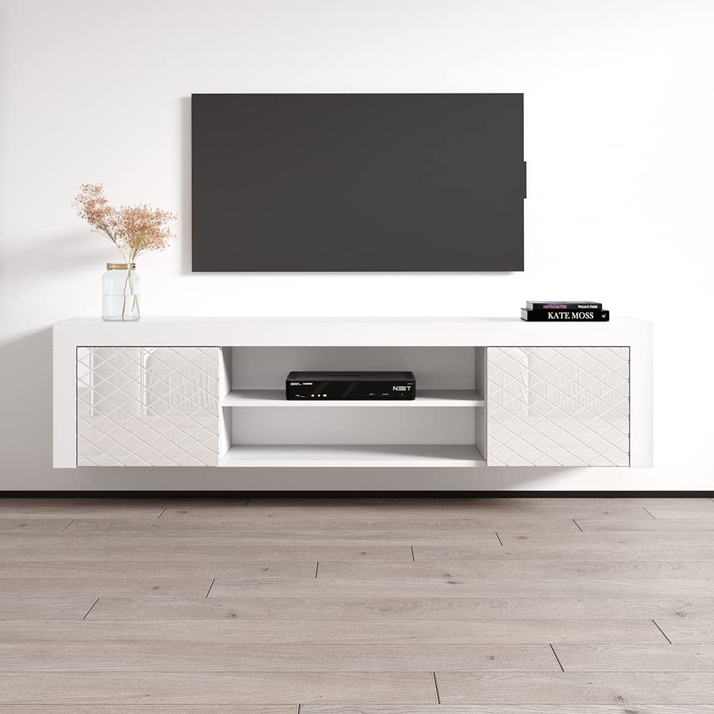 Meble Furniture Dia 01 Modern TV Stand Storage Cabinets and Media Console Engineered Wood, 67.7" W x 15.7" D x 17.7" H White