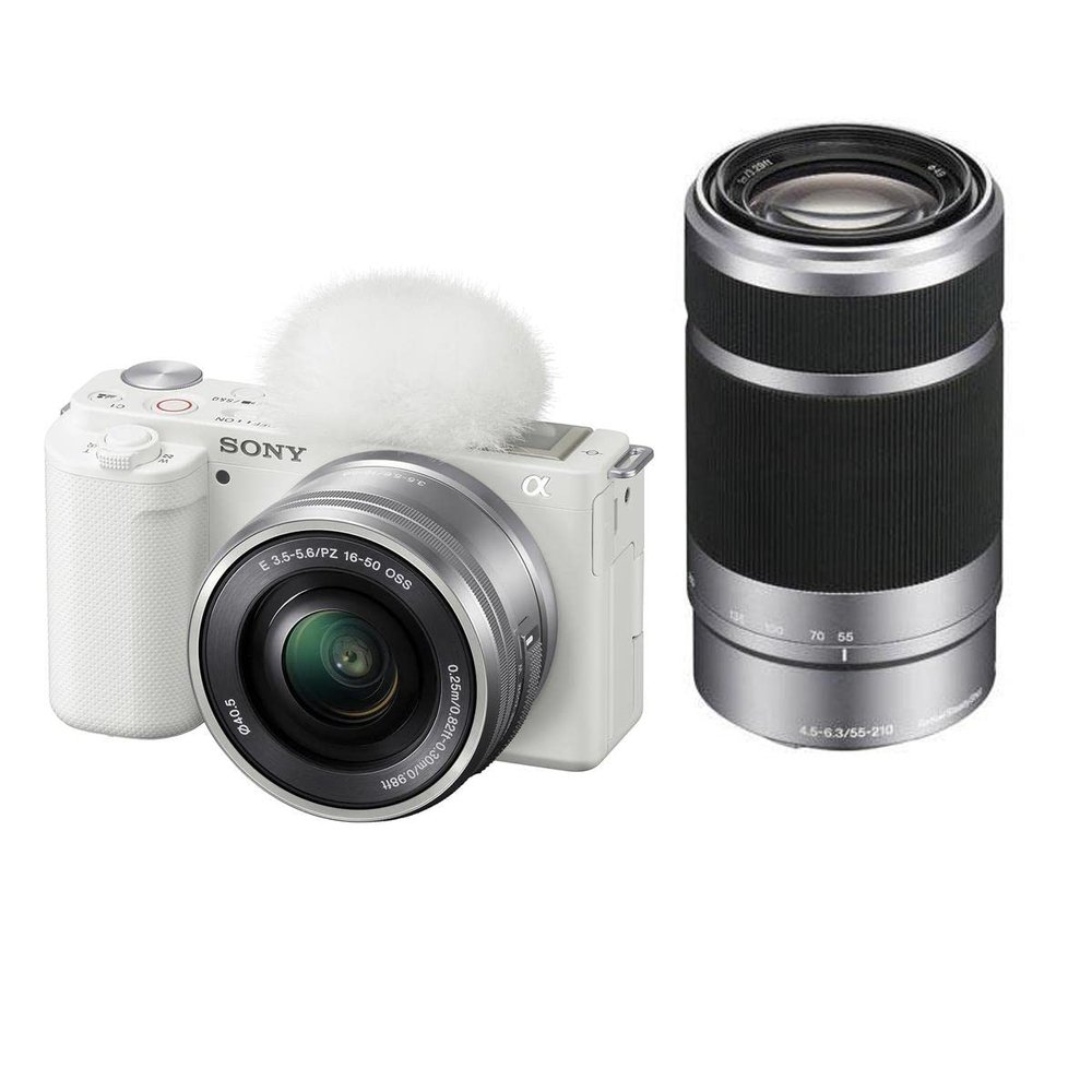 Sony ZV-E10 Mirrorless Interchangeable Lens Vlogging Camera with 16-50mm Lens, Black - Bundle with E 55-210mm f/4.5-6.3 OSS High Definition Telephoto Lens