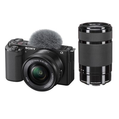 Sony ZV-E10 Mirrorless Interchangeable Lens Vlogging Camera with 16-50mm Lens, Black - Bundle with E 55-210mm f/4.5-6.3 OSS High Definition Telephoto Lens