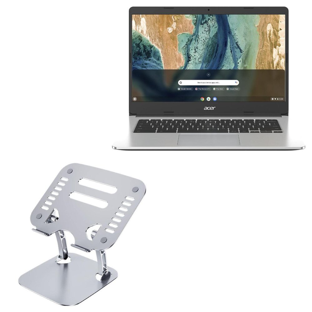 BoxWave Stand and Mount Compatible with Acer Chromebook 314 (CB314-2HT) - Executive VersaView Laptop Stand, Ergonomic Adjustable Viewing Angle Metallic Riser - Metallic Silver