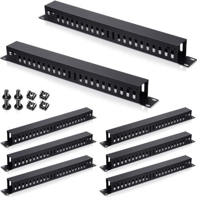 8 Pieces 19 Inch Cable Manager 1U 24 Slot Horizontal Server Rack Mount Cable Management Organizer Raceway Metal Finger Duct with Cover and Screw for Wire Network Wall Cord, Black