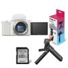 Sony ZV-E10 APS-C Mirrorless Interchangeable Lens Vlogging Camera, White - Bundle ACCVC1 Vlogger Accessory Kit (Shooting Grip & 64GB UHS-II SDXC Card) view 1