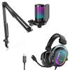 FIFINE Gaming Microphone and USB Streaming Headset Kit, PC Podcast Condenser Mic with Boom Arm, Pop Filter, Mute, Wired Headphones with 7.1 Surround Sound for Streaming, Twitch, Online Chat (A6T+H6) view 1