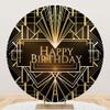 Leyiyi 5x5ft Luxurious Round Backdrop Luxury Geometric 1920s Black and Gold Background for Photography Happy Birthday Circle Backdrop Cover Adults Kids Birthday Baby Shower Decor Photo Booth Props view 1