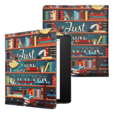 kwmobile Case Compatible with Amazon Kindle Oasis 10. Generation Case - PU Cover w/Strap - Library Motto Multicolor