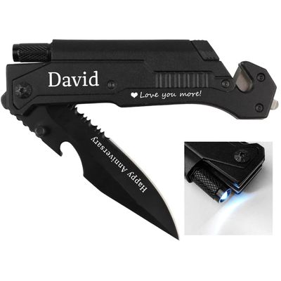 Fanfoobi Personalized Engraved Pocket Knife - 6 Functions, Gift For Men - Boyfriend, Husband, Dad, Friend, Groomsmen