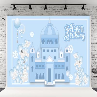 10x10ft Ice Castle Princess Happy Birthday Photography Backdrops Blue Cartoon Theme Baby Show Banner Background for Photo Prop