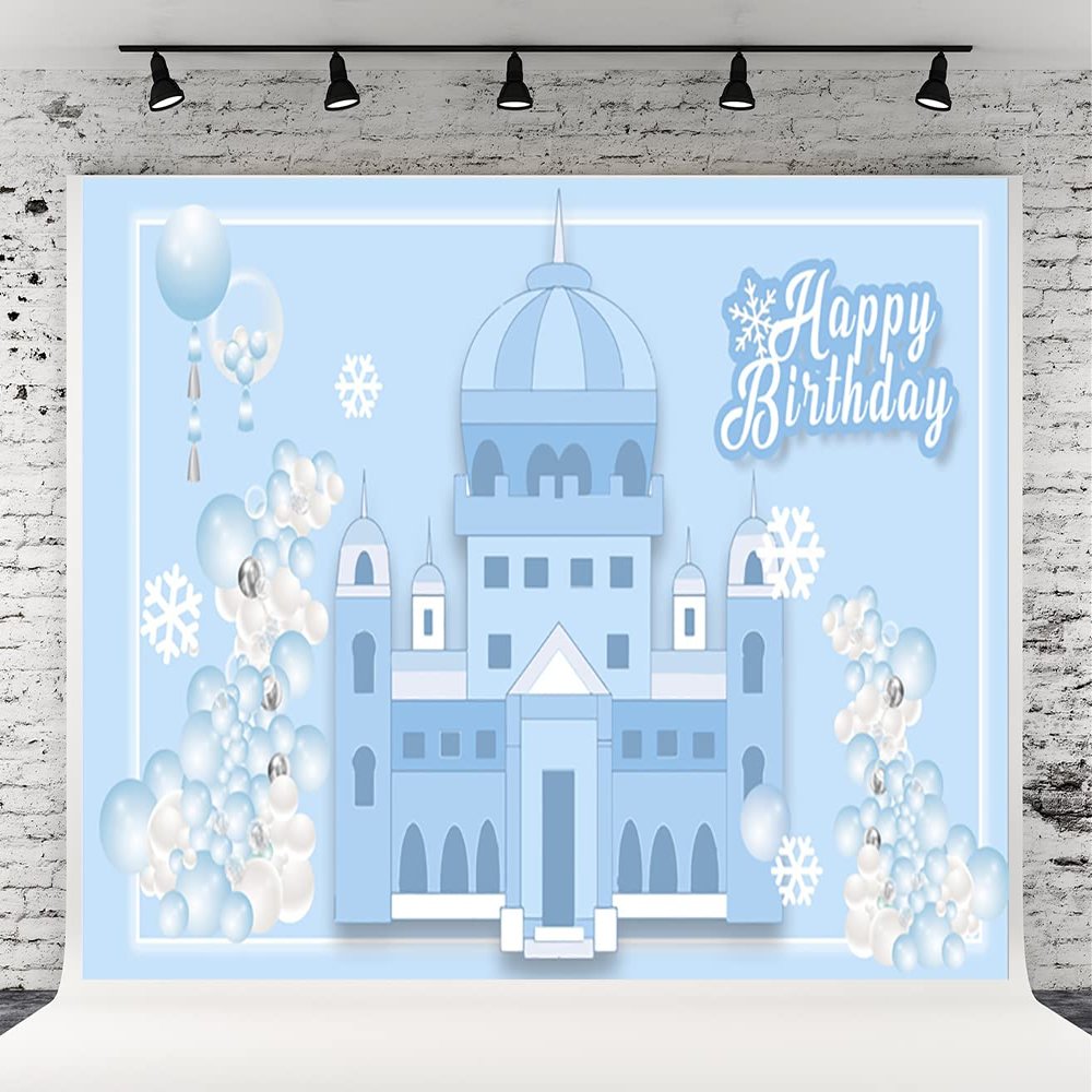 10x10ft Ice Castle Princess Happy Birthday Photography Backdrops Blue Cartoon Theme Baby Show Banner Background for Photo Prop