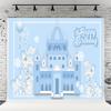 10x10ft Ice Castle Princess Happy Birthday Photography Backdrops Blue Cartoon Theme Baby Show Banner Background for Photo Prop view 1