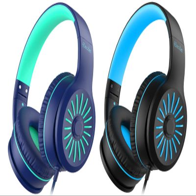 Elecder i45 On-Ear Headphones with Microphone - Foldable Stereo Bass Headphones with No-Tangle 1.5M Cord, 3.5MM Jack, Portable Wired Headphones for School/Kids/Teen/Smartphone/Travel/Tablet Blue/Black